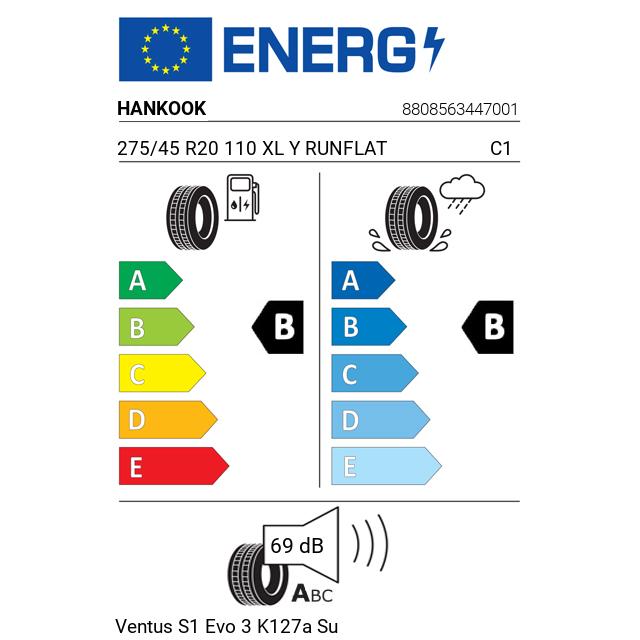 Eticheta Energetica Anvelope  275 45 R20 Hankook Ventus S1 Evo 3 K127a Suv 