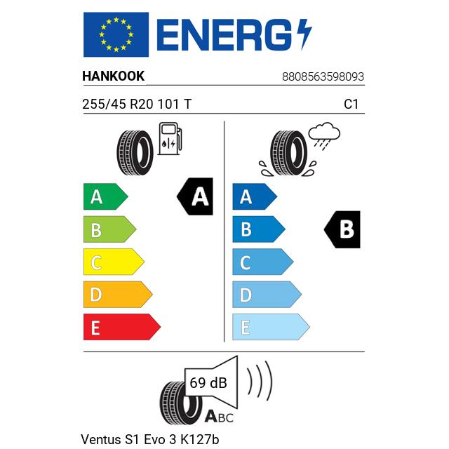Eticheta Energetica Anvelope  255 45 R20 Hankook Ventus S1 Evo 3 K127b 