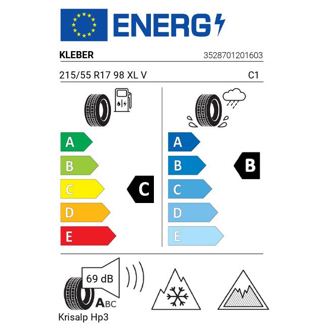 Eticheta Energetica Anvelope  215 55 R17 Kleber Krisalp Hp3 