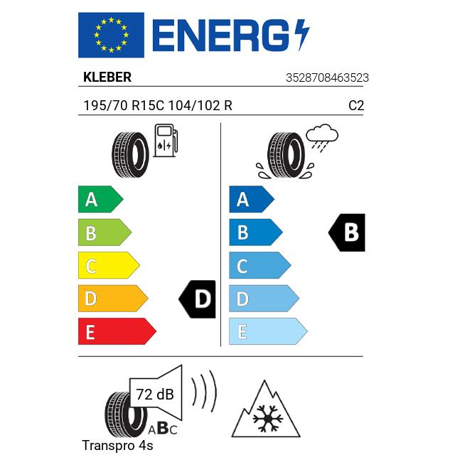 Eticheta Energetica Anvelope  195 70 R15C Kleber Transpro 4s 