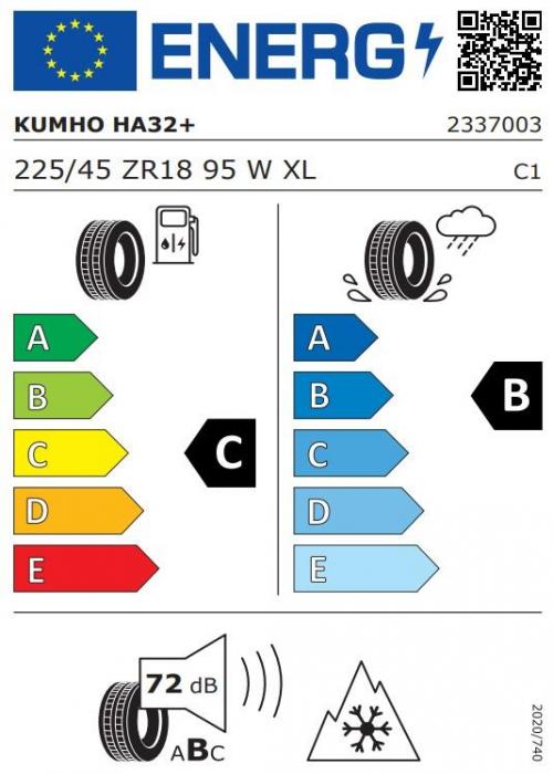 Eticheta Energetica Anvelope  225 45 R18 Kumho Ha32+ 