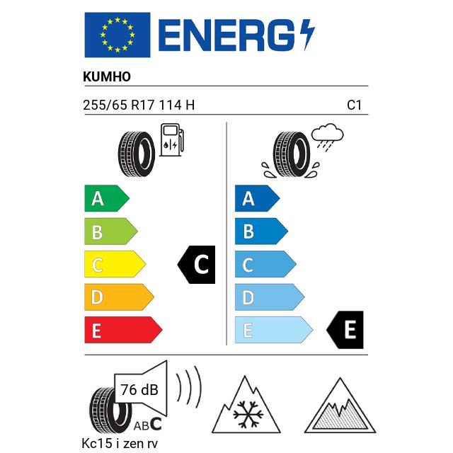 Eticheta Energetica Anvelope  255 65 R17 Kumho Kc15 I Zen Rv 