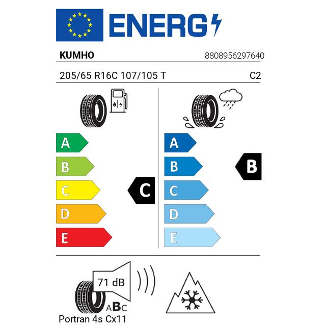 Eticheta Energetica Anvelope  205 65 R16C Kumho Portran 4s Cx11 