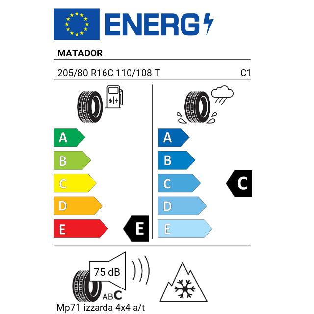 Eticheta Energetica Anvelope  205 80 R16C Matador Mp71 Izzarda 4x4 A/t 