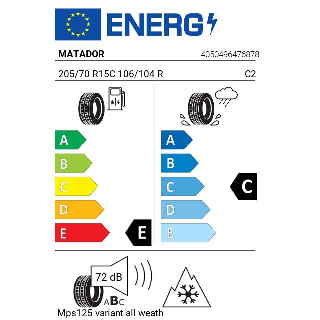 Eticheta Energetica Anvelope  205 70 R15C Matador Mps125 Variant All Weather 