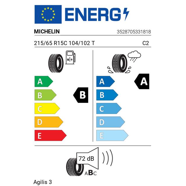 Eticheta Energetica Anvelope  215 65 R15C Michelin Agilis 3 