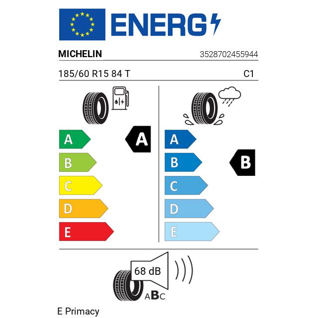Eticheta Energetica Anvelope  185 60 R15 Michelin E Primacy 