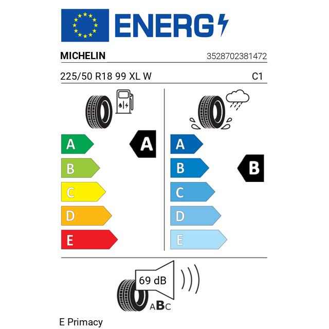 Eticheta Energetica Anvelope  225 50 R18 Michelin E Primacy 