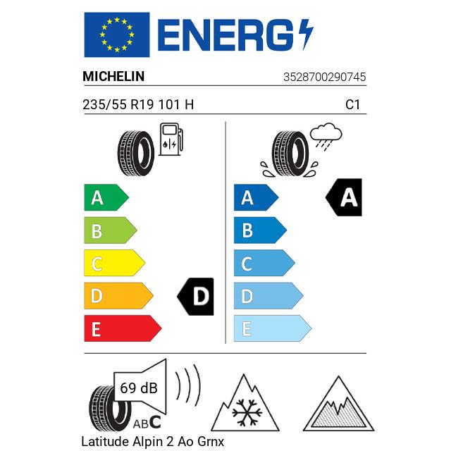 Eticheta Energetica Anvelope  235 55 R19 Michelin Latitude Alpin 2 Ao Grnx 