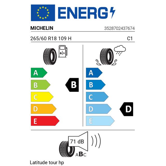 Eticheta Energetica Anvelope  265 60 R18 Michelin Latitude Tour Hp 
