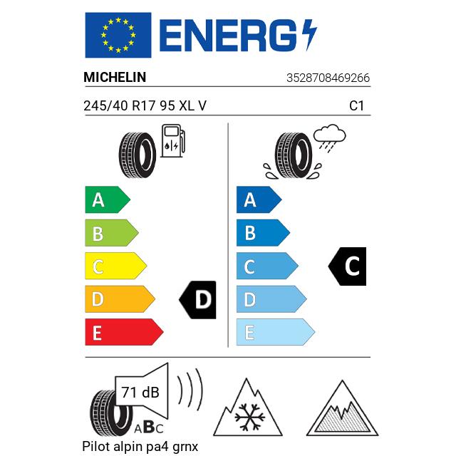 Eticheta Energetica Anvelope  245 40 R17 Michelin Pilot Alpin Pa4 Grnx 