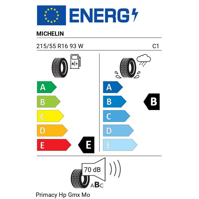 Eticheta Energetica Anvelope  215 55 R16 Michelin Primacy Hp Grnx Mo 