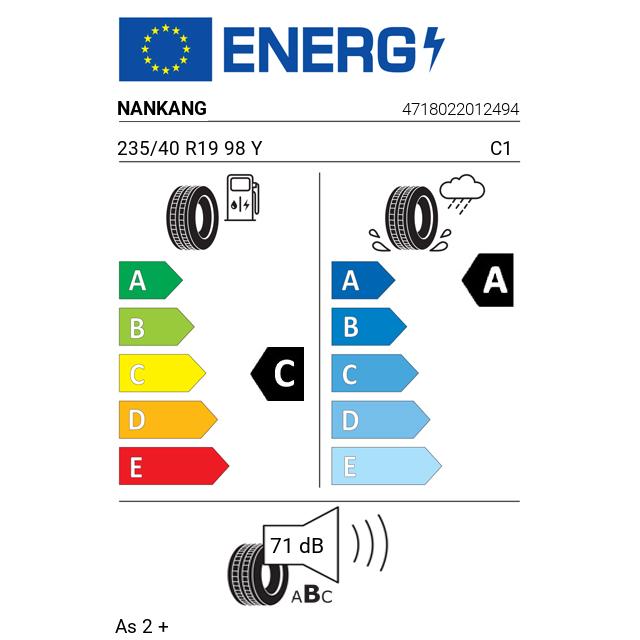 Eticheta Energetica Anvelope  235 40 R19 Nankang As 2 + 