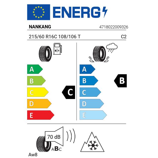 Eticheta Energetica Anvelope  215 60 R16C Nankang Aw8 