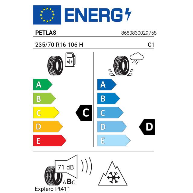 Eticheta Energetica Anvelope  235 70 R16 Petlas Explero Pt411 