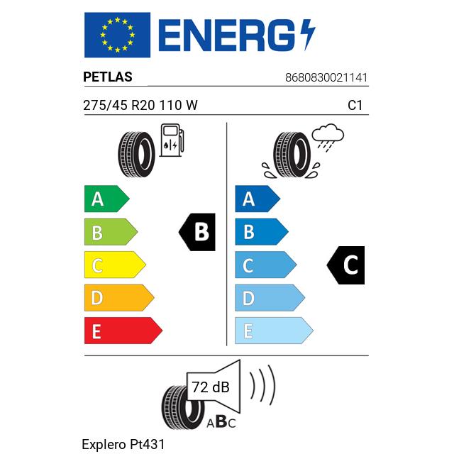 Eticheta Energetica Anvelope  275 45 R20 Petlas Explero Pt431 