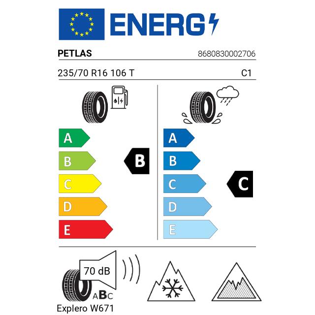 Eticheta Energetica Anvelope  235 70 R16 Petlas Explero W671 