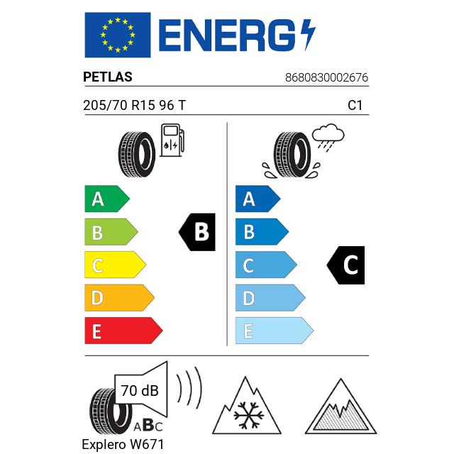 Eticheta Energetica Anvelope  205 70 R15 Petlas Explero W671 