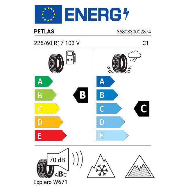 Eticheta Energetica Anvelope  225 60 R17 Petlas Explero W671 