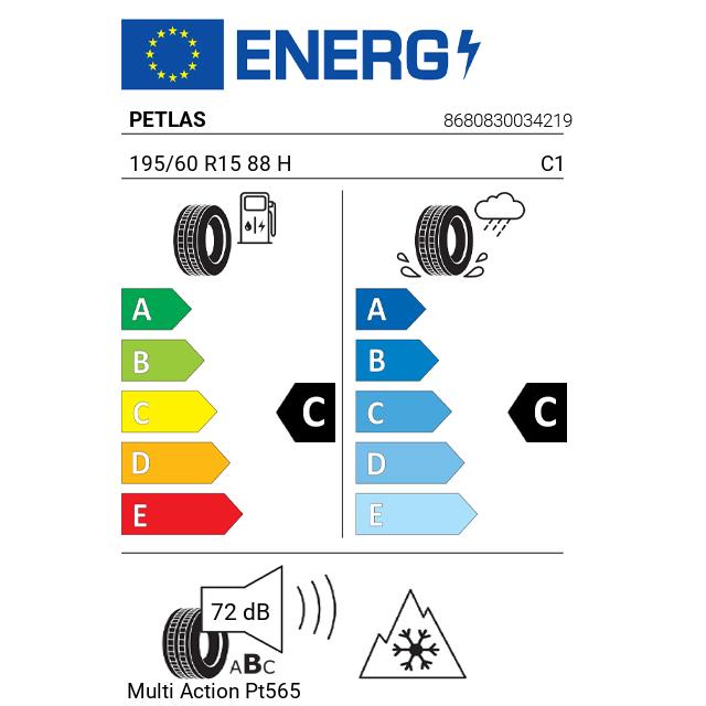 Eticheta Energetica Anvelope  195 60 R15 Petlas Multi Action Pt565 