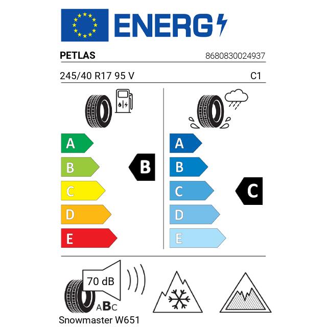 Eticheta Energetica Anvelope  245 40 R17 Petlas Snowmaster W651 