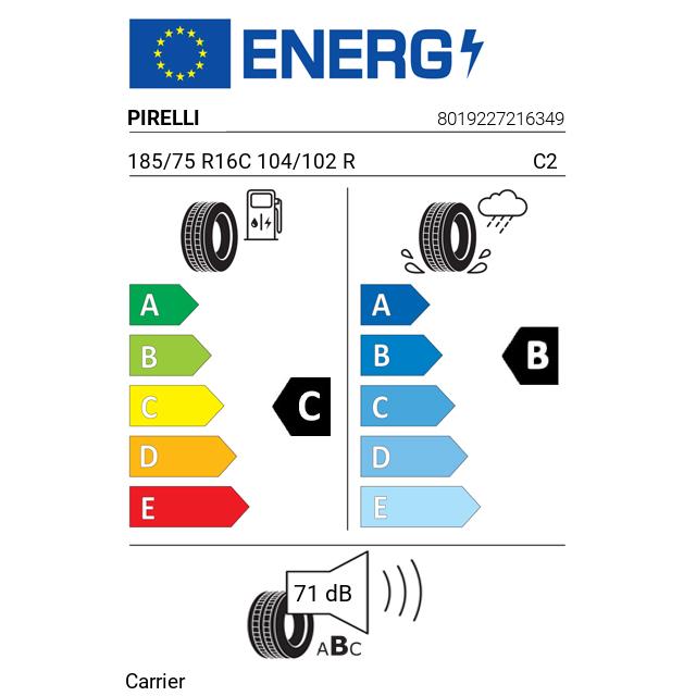 Eticheta Energetica Anvelope  185 75 R16C Pirelli Carrier 