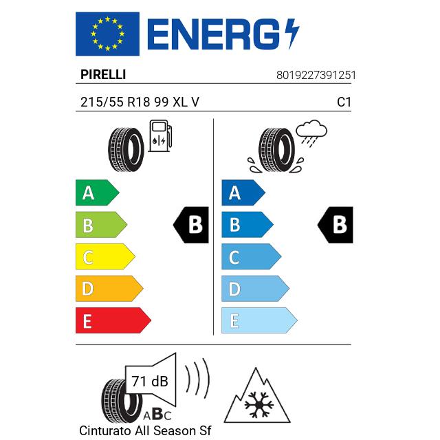 Eticheta Energetica Anvelope  215 55 R18 Pirelli Cinturato  Sf 2 