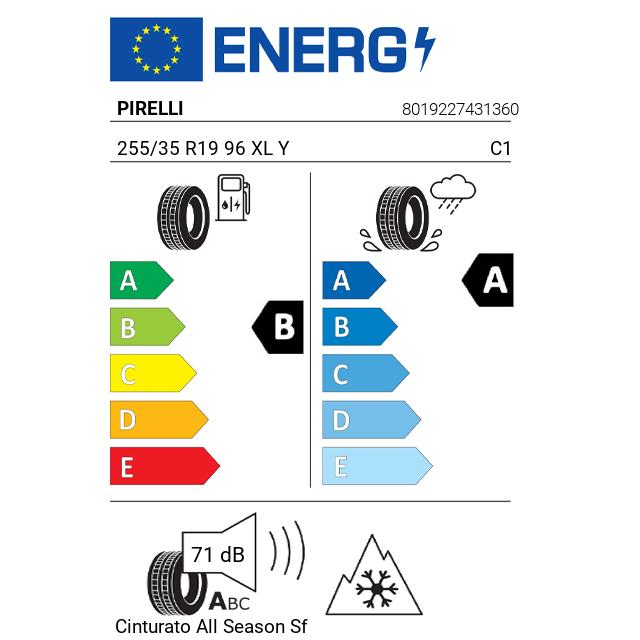 Eticheta Energetica Anvelope  255 35 R19 Pirelli Cinturato  Sf 3 
