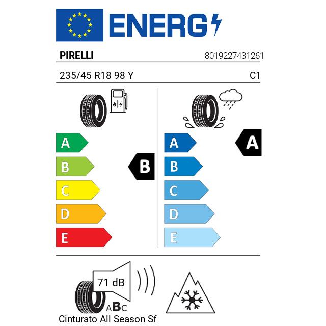 Eticheta Energetica Anvelope  235 45 R18 Pirelli Cinturato  Sf 3 