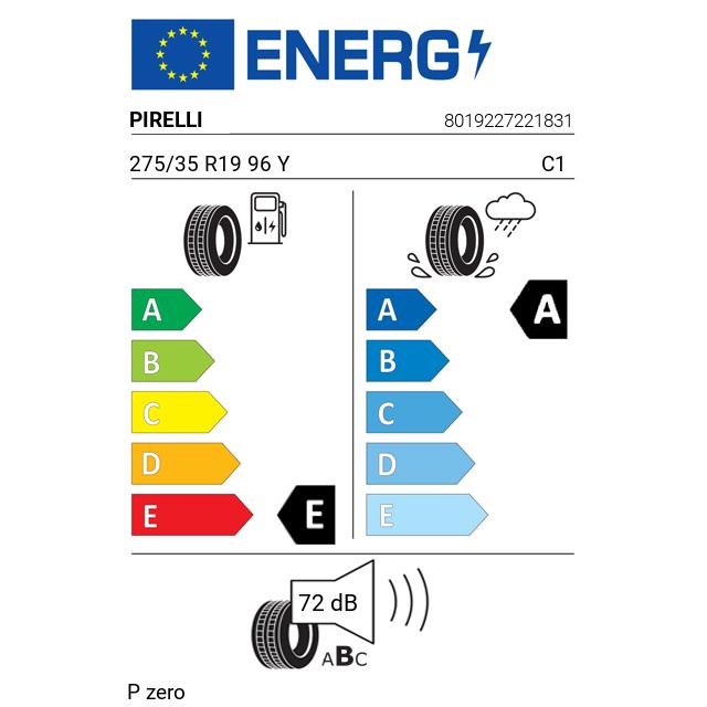 Eticheta Energetica Anvelope  275 35 R19 Pirelli P Zero 