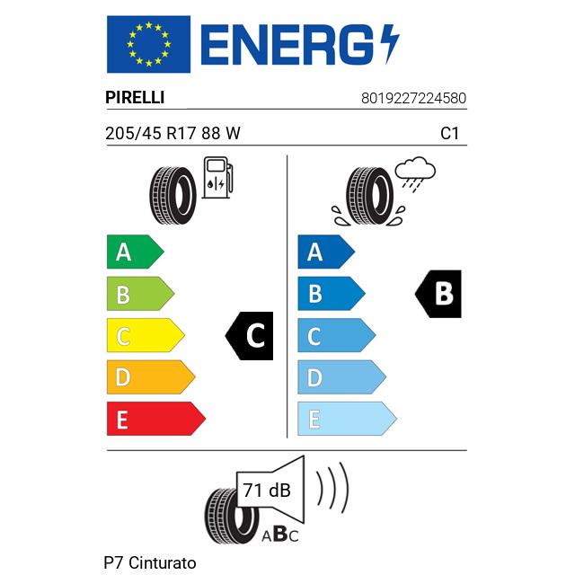Eticheta Energetica Anvelope  205 45 R17 Pirelli P7 Cinturato 