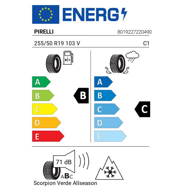 Eticheta Energetica Anvelope  255 50 R19 Pirelli Scorpion Verde Allseason 