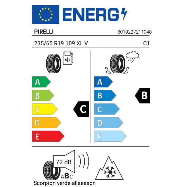 Eticheta Energetica Anvelope  235 65 R19 Pirelli Scorpion Verde Allseason 