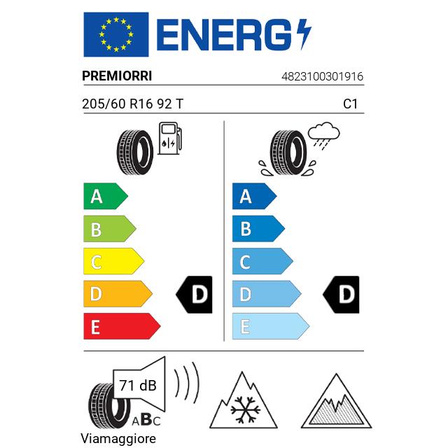 Eticheta Energetica Anvelope  205 60 R16 Premiorri Viamaggiore 