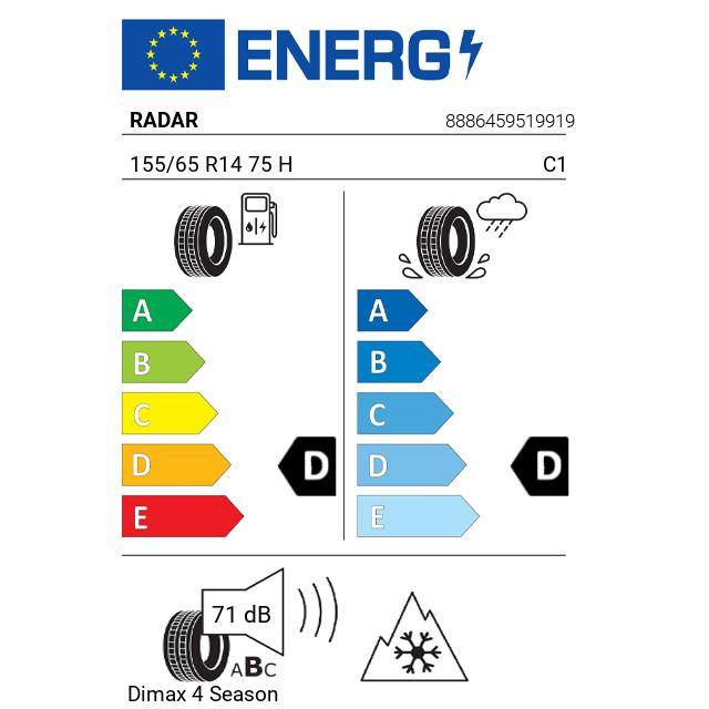 Eticheta Energetica Anvelope  155 65 R14 Radar Dimax 4 Season 