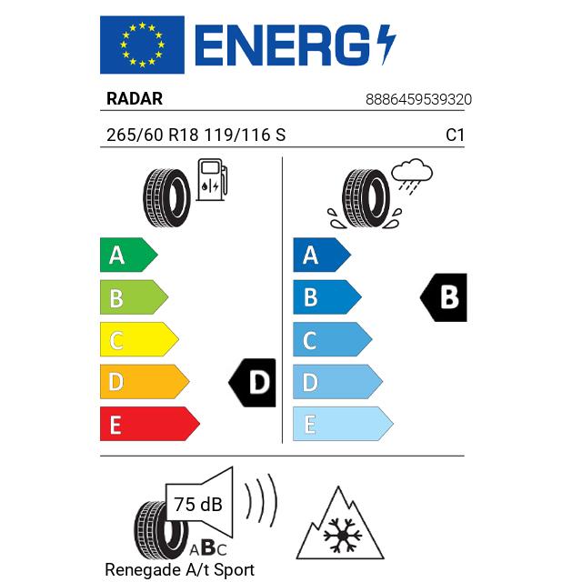 Eticheta Energetica Anvelope  265 60 R18 Radar Renegade A/t Sport 