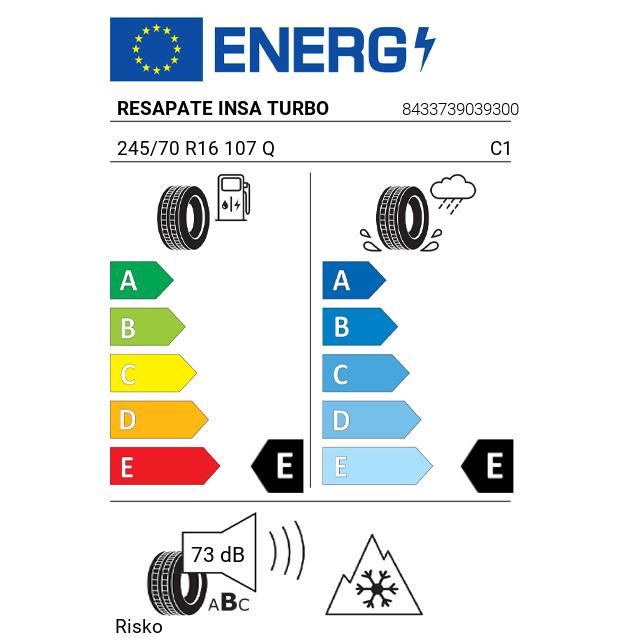 Eticheta Energetica Anvelope  245 70 R16 Resapate Insa Turbo Risko 