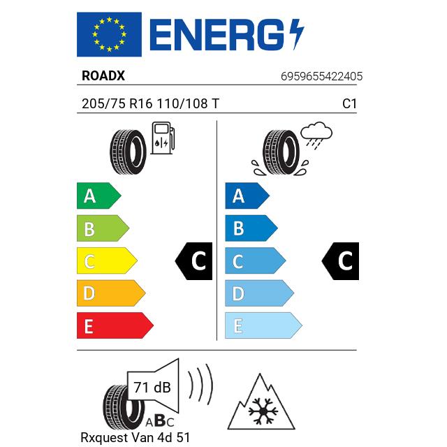 Eticheta Energetica Anvelope  205 75 R16 Roadx Rxquest Van 4d 51 