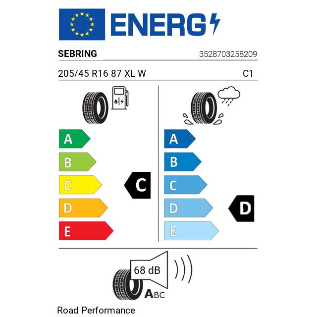 Eticheta Energetica Anvelope  205 45 R16 Sebring Road Performance 