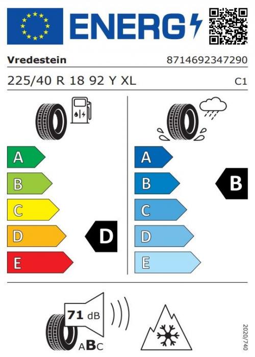Eticheta Energetica Anvelope  225 40 R18 Vredestein Quatrac Pro 