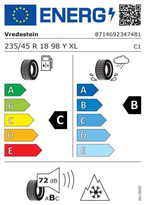 Eticheta Energetica Anvelope  235 45 R18 Vredestein Quatrac Pro 