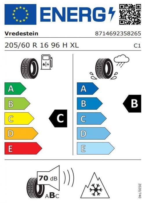 Eticheta Energetica Anvelope  205 60 R16 Vredestein Quatrac 