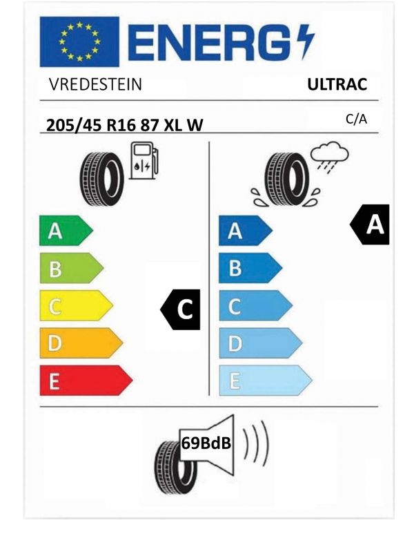 Eticheta Energetica Anvelope  205 45 R16 Vredestein Ultrac 