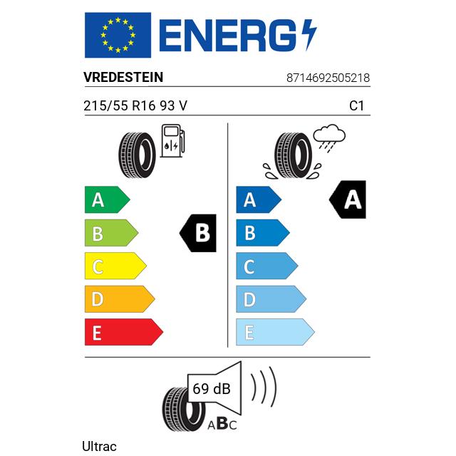 Eticheta Energetica Anvelope  215 55 R16 Vredestein Ultrac 