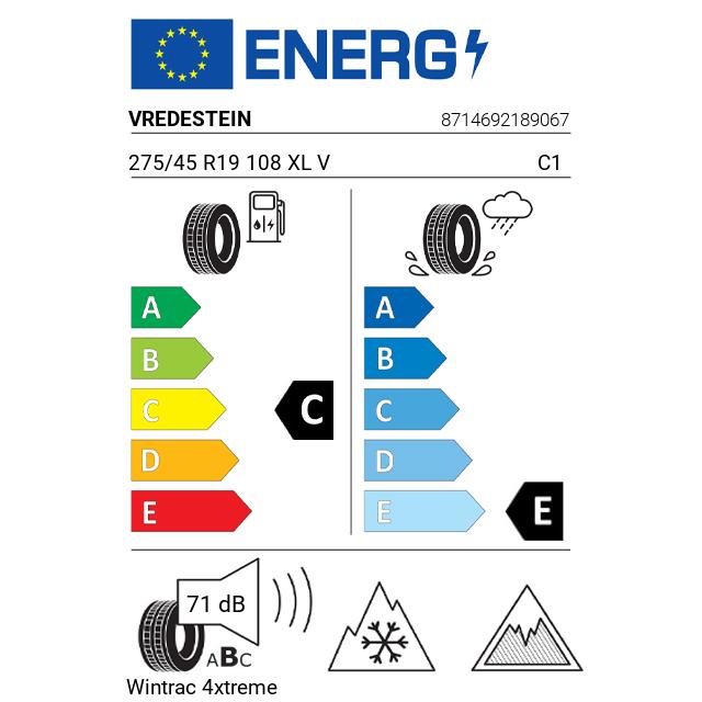Eticheta Energetica Anvelope  275 45 R19 Vredestein Wintrac 4xtreme 