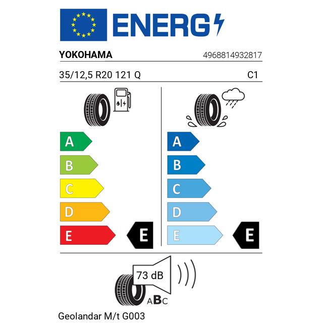 Eticheta Energetica Anvelope  35 12,5 R20 Yokohama Geolandar M/t G003 