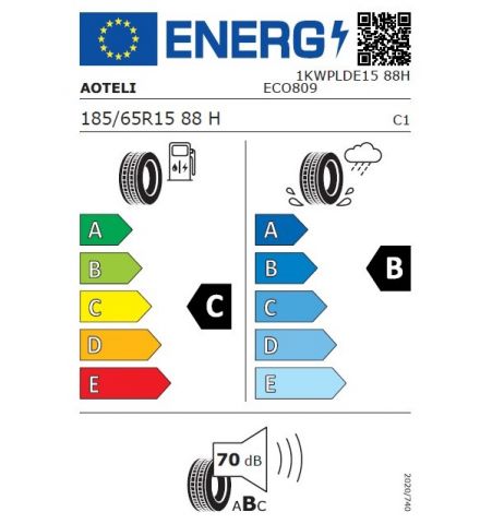 Eticheta Energetica Anvelope  185 65 R15 Aoteli Eco809 