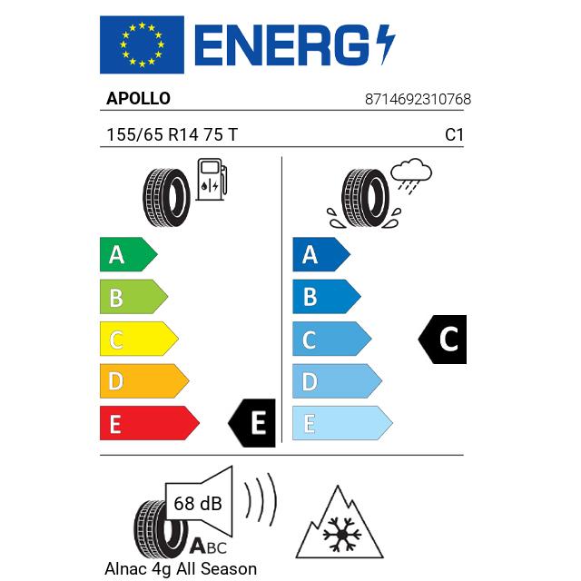 Eticheta Energetica Anvelope  155 65 R14 Apollo Alnac 4g  