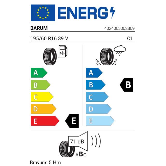 Eticheta Energetica Anvelope  195 60 R16 Barum Bravuris 5 Hm 