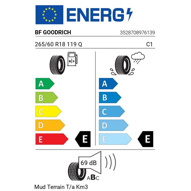 Eticheta Energetica Anvelope  265 60 R18 Bf Goodrich Mud Terrain T/a Km3 